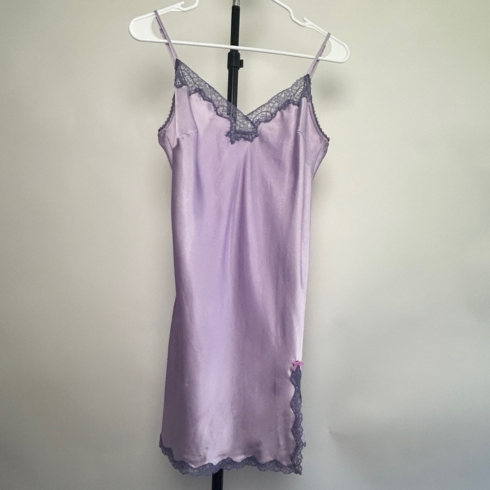 Victoria's Secret “Satin Lace-Trim Mini Slip Dress”, color lavender, size M